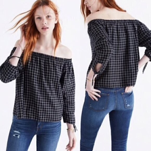 Madewell Tops - MADEWELL Off Shoulder Plaid Blouse Size XXS